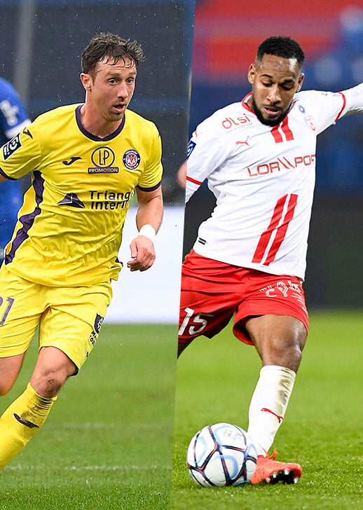 Brecht Dejaegere (Toulouse FC) et Kenny Rocha Santos (ASNL).